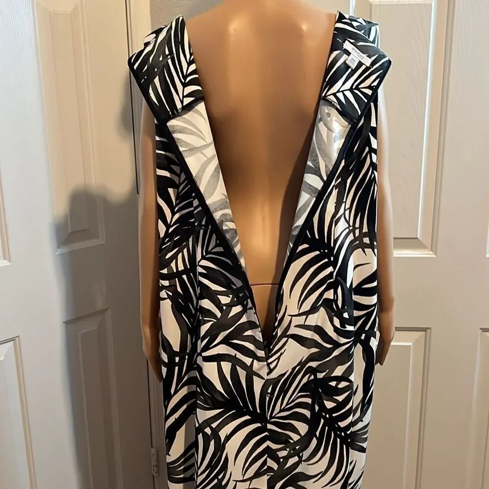 Dressbarn Monochrome Leaf Pattern Dress Sz 20W Boat Neck Sleeveless Taupe Black - Picture 7 of 11